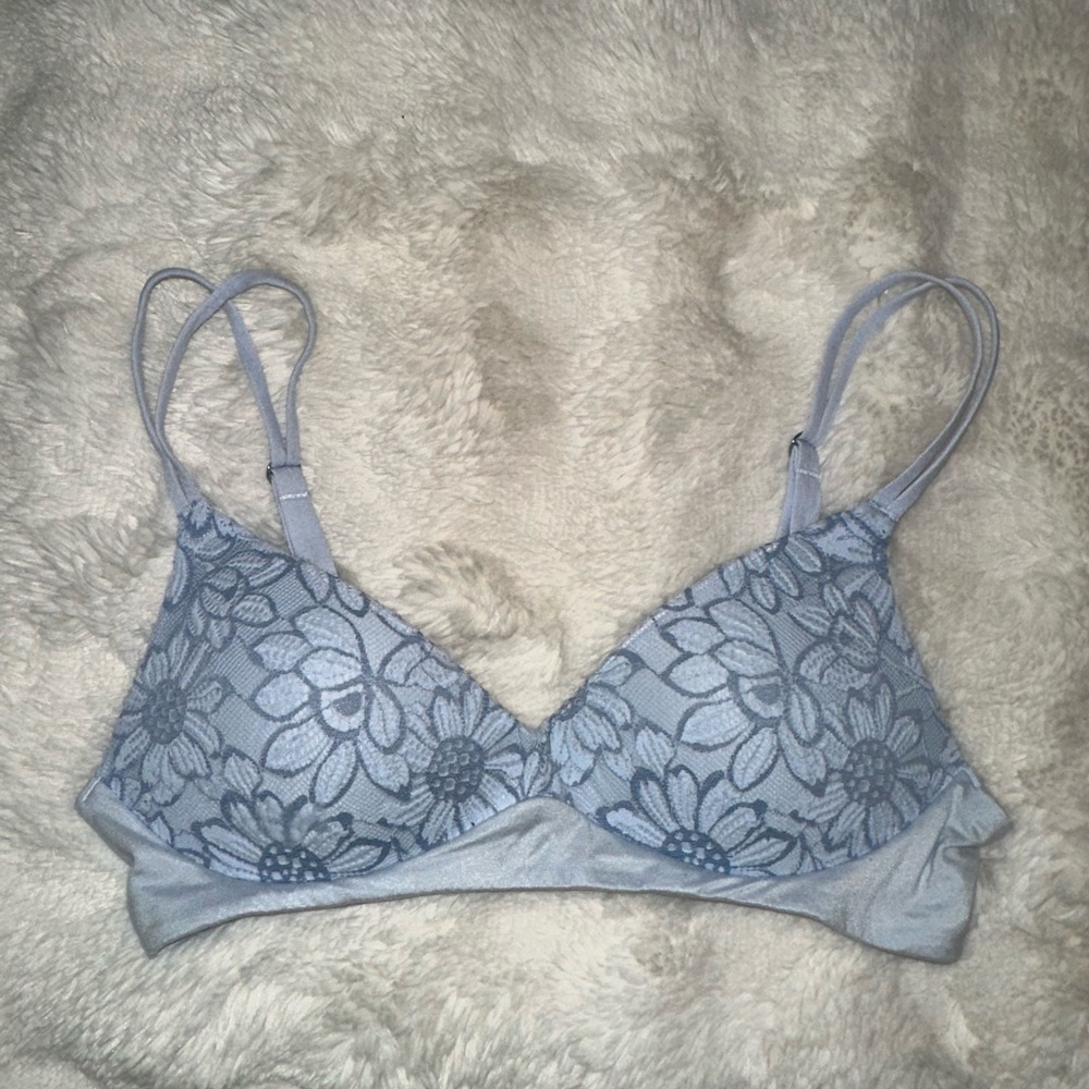 Aerie Floral Lace Bralette in Soft Blue